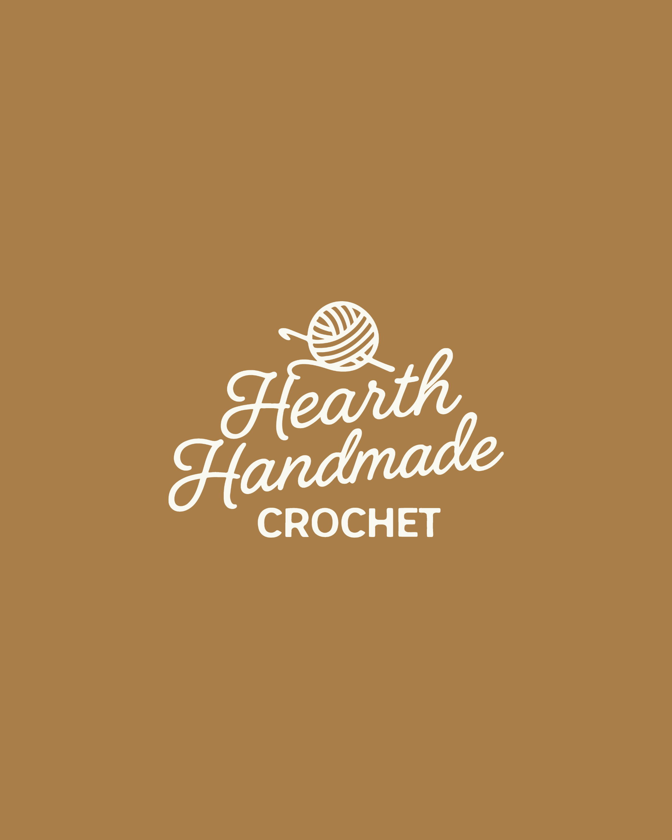 Logo for 'Hearth Handmade Crochet' on a brown background