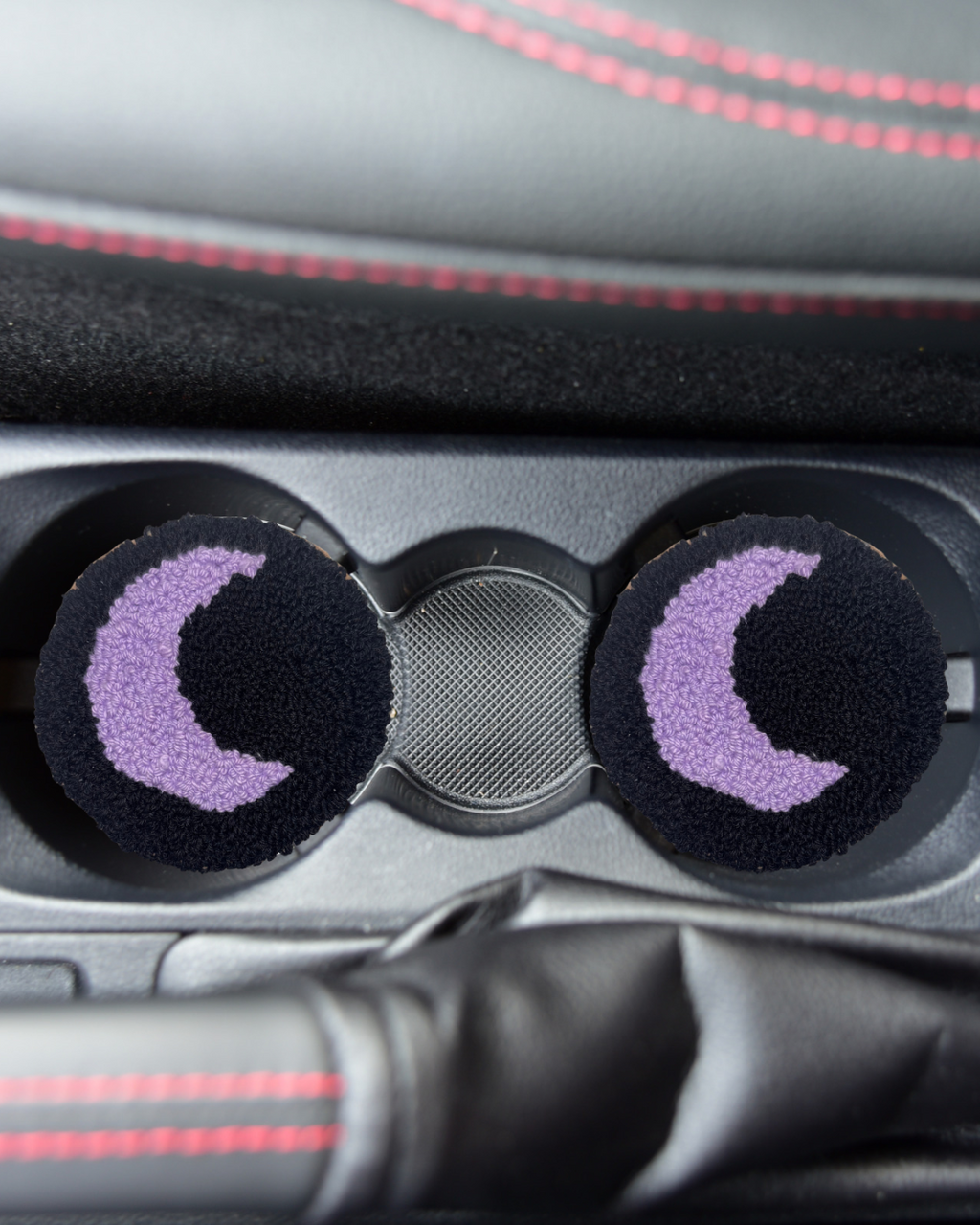 Lilac and Black Moon Car Cup Rug