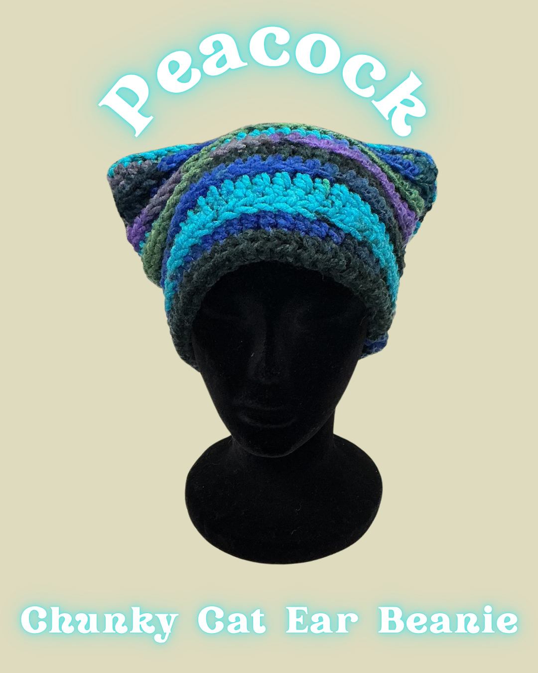 Chunky Cat Ear Beanie - Peacock
