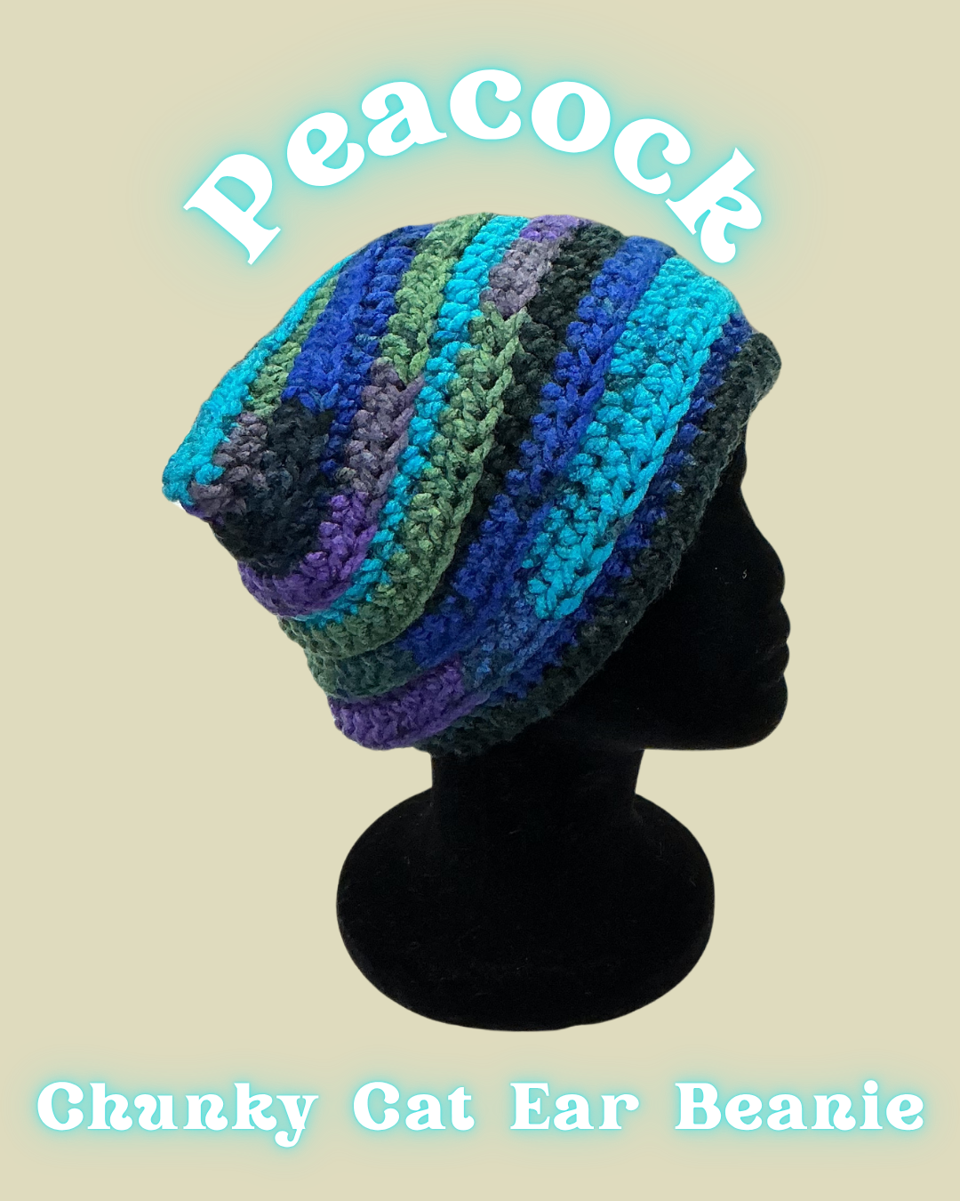 Chunky Cat Ear Beanie - Peacock