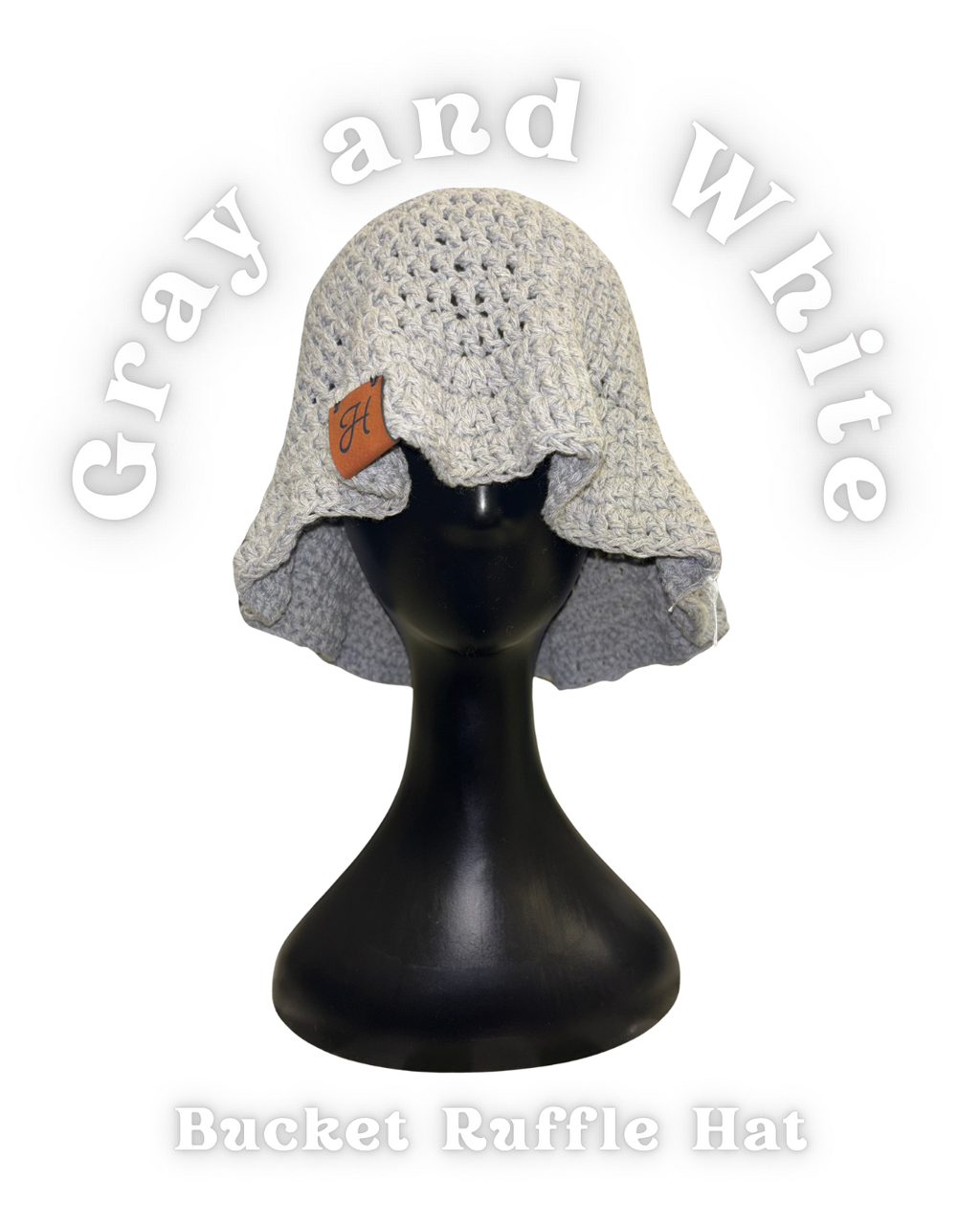 Ruffle Bucket Hat - Gray and White