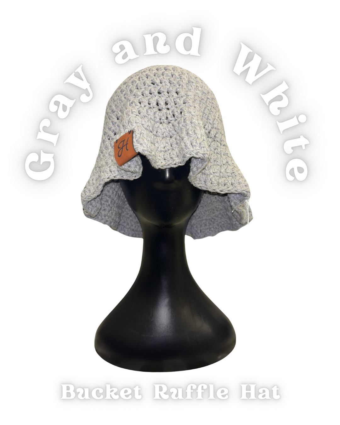 Ruffle Bucket Hat - Gray and White