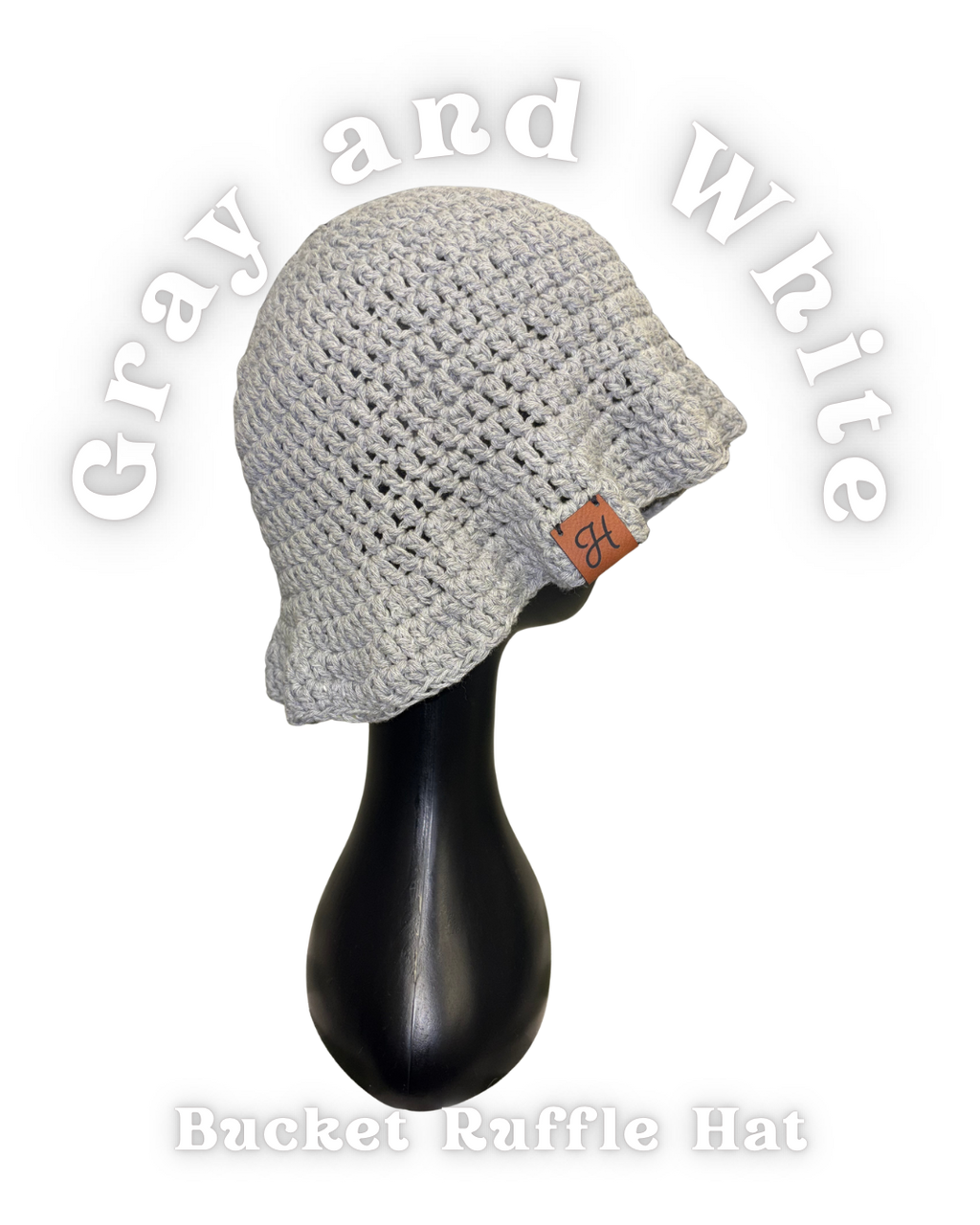 Ruffle Bucket Hat - Gray and White