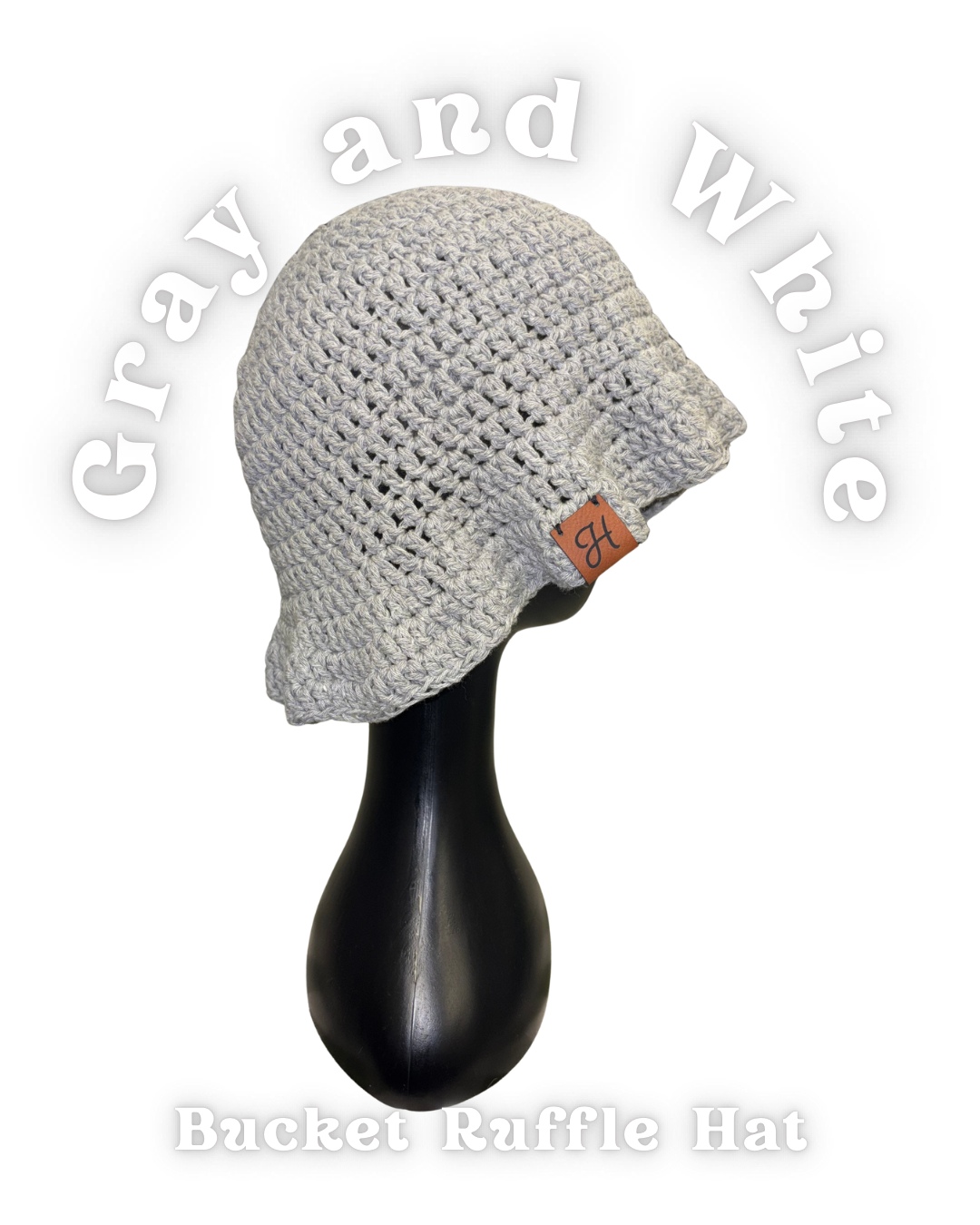 Ruffle Bucket Hat - Gray and White